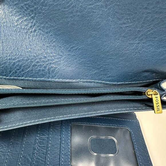 FOSSIL Navy All Genuine Leather Trifold Wallet Billfold Clutch - Picture 10 of 12